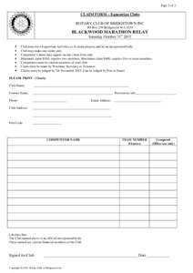 Page 1 of 1  CLAIM FORM – Equestrian Clubs ROTARY CLUB OF BRIDGETOWN INC PO Box 259 Bridgetown WA 6255