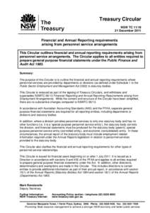 Treasury Circular TC[removed]Financial and Annual Reporting requirements arising from personnel service arrangements