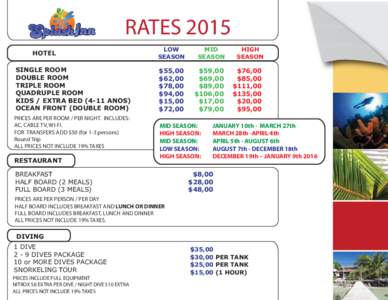 RATES 2015 HOTEL SINGLE ROOM DOUBLE ROOM TRIPLE ROOM QUADRUPLE ROOM