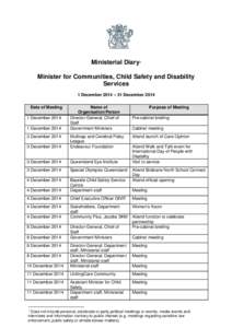 Minister diaries - Minister for Communities, Child Safety and Disability Services