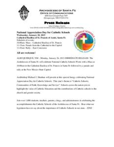 Archdiocese of Santa Fe Office of Communications 4000 Saint Joseph Place NW Albuquerque, NMPress Release
