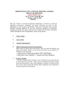 Parliamentary procedure / Geography of Minnesota / Geography of South Dakota / Government / Ortonville / Clerk / Meeting / Agenda / Big Stone Lake