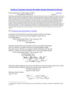 Southern Campaign American Revolution Pension Statements & Rosters Pension application of John Lanham VAS834 Transcribed by Will Graves vsl 13 VA[removed]