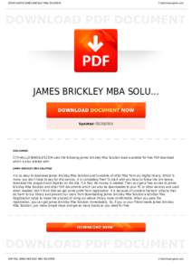 BOOKS ABOUT JAMES BRICKLEY MBA SOLUTION  Cityhalllosangeles.com JAMES BRICKLEY MBA SOLU...