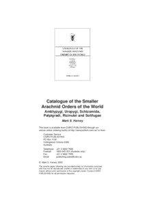 Catalogue of the Smaller Arachnid Orders of the World Amblypygi, Uropygi, Schizomida,
