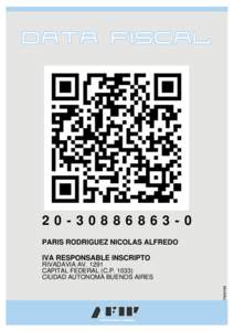 [removed]PARIS RODRIGUEZ NICOLAS ALFREDO IVA RESPONSABLE INSCRIPTO RIVADAVIA AV[removed]CAPITAL FEDERAL (C.P[removed]CIUDAD AUTONOMA BUENOS AIRES