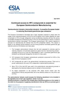 AprilContinued access to HFC compounds is essential for European Semiconductor Manufacturing Semiconductor Industry (microchip industry): A proactive European leader in reducing fluorinated greenhouse gas emission