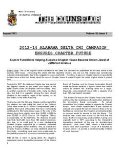 August[removed]Volume 16, Issue[removed]ALABAMA DELTA CHI CAMPAIGN ENSURES CHAPTER FUTURE