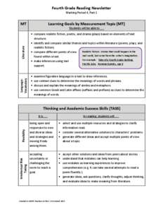 Fourth Grade Reading Newsletter Marking Period 4, Part 1 Learning Goals by Measurement Topic (MT)  MT