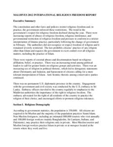 MALDIVES 2012 International Religious Freedom Report