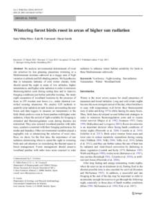 Eur J Wildl Res:59–67 DOIs10344ORIGINAL PAPER  Wintering forest birds roost in areas of higher sun radiation