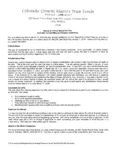 PENSION - APPRENTICE 2821 South Parker Road, Suite 1005, Aurora, Colorado[removed]0112 Notice of Critical Status For The Colorado Cement Masons Pension Trust Fund