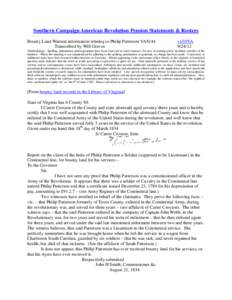 Southern Campaign American Revolution Pension Statements & Rosters Bounty Land Warrant information relating to Philip Patterson VAS144 Transcribed by Will Graves vsl10VA[removed]