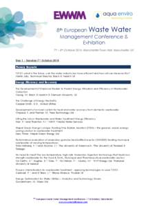 8th European Waste Water Management Conference & Exhibition 7th – 8th October 2014, Manchester Town Hall, Manchester, UK  Day 1 – Tuesday 7th October 2014