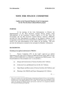 For information  FCRI[removed]NOTE FOR FINANCE COMMITTEE Update on the Financial Situation of and Arrangements