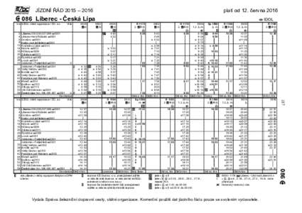 JÍZDNÍ ŘÁD 2015 – 2016  platí od 12. června 2016  086 Liberec - Česká Lípa km SŽDC, státní organizace / ČD, a.s.