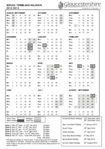 SCHOOL TERMS AND HOLIDAYS[removed]AUGUST/SEPTEMBER OCTOBER Mon