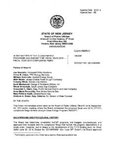 Agenda Date: [removed]Agenda Item: 8B STATE OF NEW JERSEY Board of Public Utilities 44 South Clinton Avenue, gth Floor