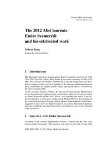 Internat. Math. Nachrichten Nr), 1–19 The 2012 Abel laureate Endre Szemer´edi and his celebrated work