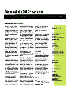 Friends of the GRHC Newsletter NDSU LIBRARIES’ GERMANS FROM RUSSIA HERITAGE COLLECTION Summer 2011 Volume 3, Issue 2
