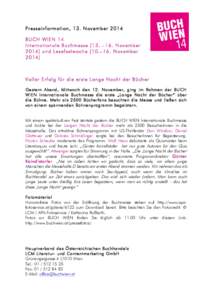    	
   Presseinformation, 13. November 2014 BUCH WIEN 14