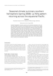 Australian Meteorological and Oceanographic Journal[removed]208  Seasonal climate summary southern hemisphere (spring 2008): La Niña pattern returning across the equatorial Pacific Lixin Qi