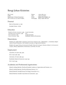 Bengt Johan Kriström: Curriculum Vitae