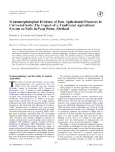 Journal of Archaeological Science, 827–838 Article No. as970225 Micromorphological Evidence of Past Agricultural Practices in Cultivated Soils: The Impact of a Traditional Agricultural System on Soils in Papa