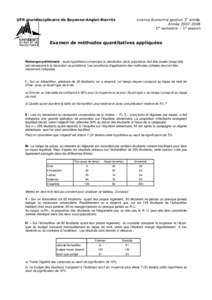 Licence économie-gestion 3e année Année[removed]1er semestre – 1e session UFR pluridisciplinaire de Bayonne-Anglet-Biarritz