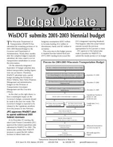 Budget Update  January, 2001 WisDOT submits[removed]biennial budget T