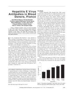 Hepatitis E Virus Antibodies in Blood Donors, France Jean-Michel Mansuy, Richard Bendall, Florence Legrand-Abravanel, Karine Sauné, Marcel Miédouge, Vic Ellis, Henri Rech,