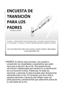 ENCUESTA DE TRANSICIÓN PARA LOS PADRES Revisado en el 2014