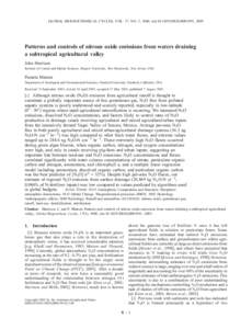 GLOBAL BIOGEOCHEMICAL CYCLES, VOL. 17, NO. 3, 1080, doi:[removed]2002GB001991, 2003  Patterns and controls of nitrous oxide emissions from waters draining a subtropical agricultural valley John Harrison Institute of Coast