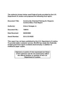 Community Oriented Policing for Hispanic Communities, Final Report