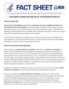 Medicine / Special education / Section 504 of the Rehabilitation Act / Disability / Developmental disability / Reasonable accommodation / Rehabilitation Act / Discrimination / Accessibility / Special education in the United States / Law / Health