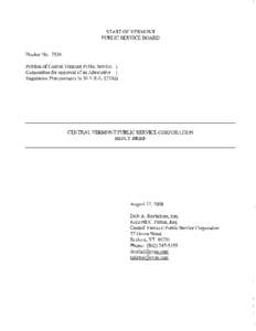 STATEOF VERMONT PUBLICSERVICEBOARD DocketNo[removed]Petition of Central Vermont Public Service ) Corporation for approval of an Altemative ) RegulationPlanpursuantto 30 V.S.A. $218d)