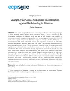 The European Review of Organised Crime  Original article Changing the Game: Addiopizzo’s Mobilisation against Racketeering in Palermo