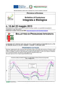 DIREZIONE GENERALE AGRICOLTURA, ECONOMIA ITTICA, ATTIVITÀ FAUNISTICO-VENATORIE  PROVINCIA DI RAVENNA Bollettino di Produzione