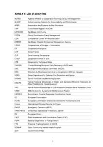 ANNEX 1: List of acronyms ACTED Agence d’Aide à la Coopération Technique et au Développement  ALNAP
