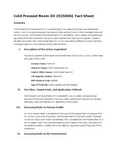 Biopesticides Fact Sheet for Neem oil