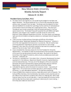New Mexico State University Weekly Activity Report February[removed], 2014 President Garrey Carruthers, Ph.D. 