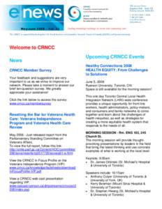 May/June 2008 ~ Vol. 15  Welcome to CRNCC News  Upcoming CRNCC Events