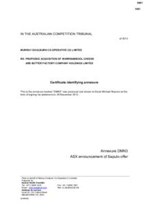 [removed]IN THE AUSTRALIAN COMPETITION TRIBUNAL of 2013