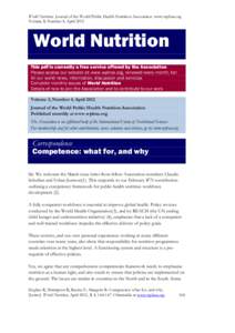 World Nutrition. Journal of the World Public Health Nutrition Association. www.wphna.org Volume 3, Number 4, April 2012 World Nutrition This pdf is currently a free service offered by the Association Please access our we