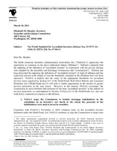 NORTH AMERICAN SECURITIES ADMINISTRATORS ASSOCIATION, INC. 750 First Street N.E., Suite 1140 Washington, D.C[removed]0900 Fax: [removed]www.nasaa.org