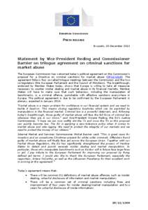 EUROPEAN COMMISSION  PRESS RELEASE Brussels, 20 December[removed]Statement by Vice-President Reding and Commissioner