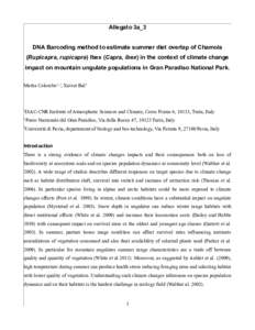 Allegato 3a_3 DNA Barcoding method to estimate summer diet overlap of Chamois (Rupicapra, rupicapra) Ibex (Capra, ibex) in the context of climate change impact on mountain ungulate populations in Gran Paradiso National P