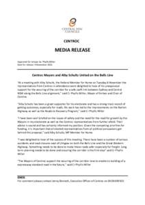 CENTROC  MEDIA RELEASE Approved for release by: Phyllis Miller Date for release: 9 November 2011