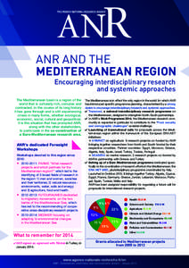 THE FRENCH NATIONAL RESEARCH AGENCY  ANR AND THE MEDITERRANEAN REGION Encouraging interdisciplinary research and systemic approaches