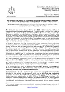 General Court of the European Union PRESS RELEASE No[removed]Luxembourg, 4 March 2015 Press and Information
